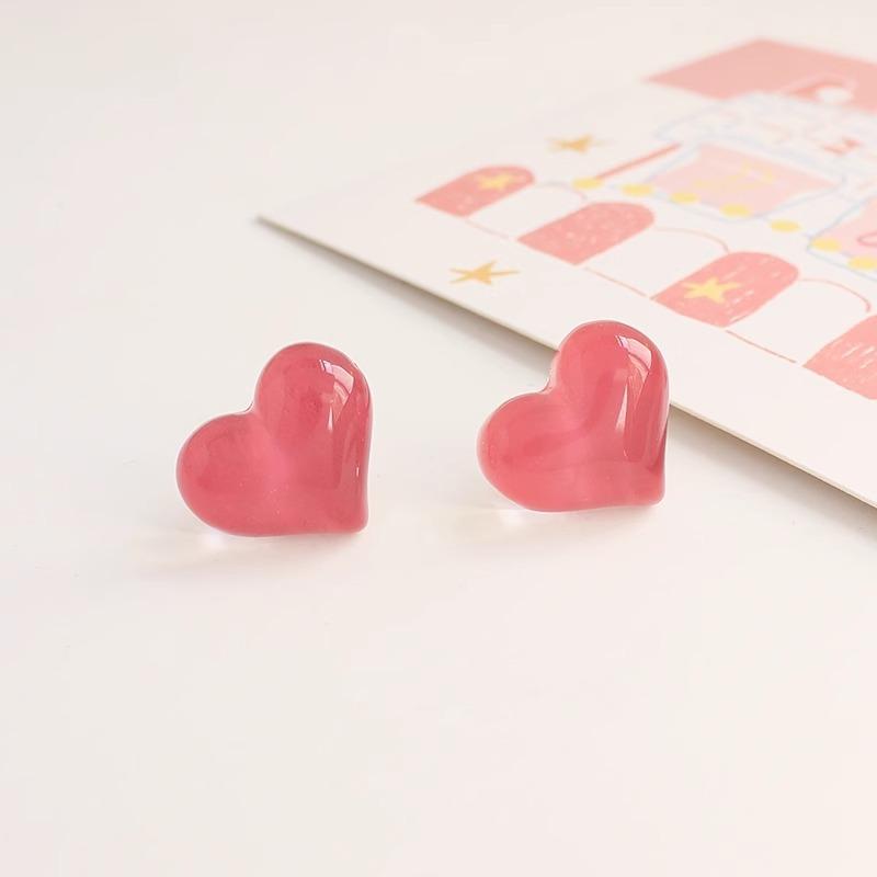 Jelly Color Pink Heart Stud Earrings for Women Trendy Cute Acrylic Earrings Girls Sweet Romantic Party Jewelry