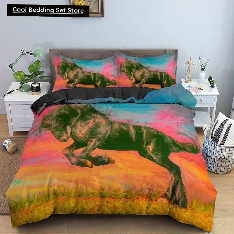 3D Horse Printing Duvet Cover Animal Bedding Set Twin Full Double Queen King Size for Kids Men Black Soft Quilt Cover Pillowcase