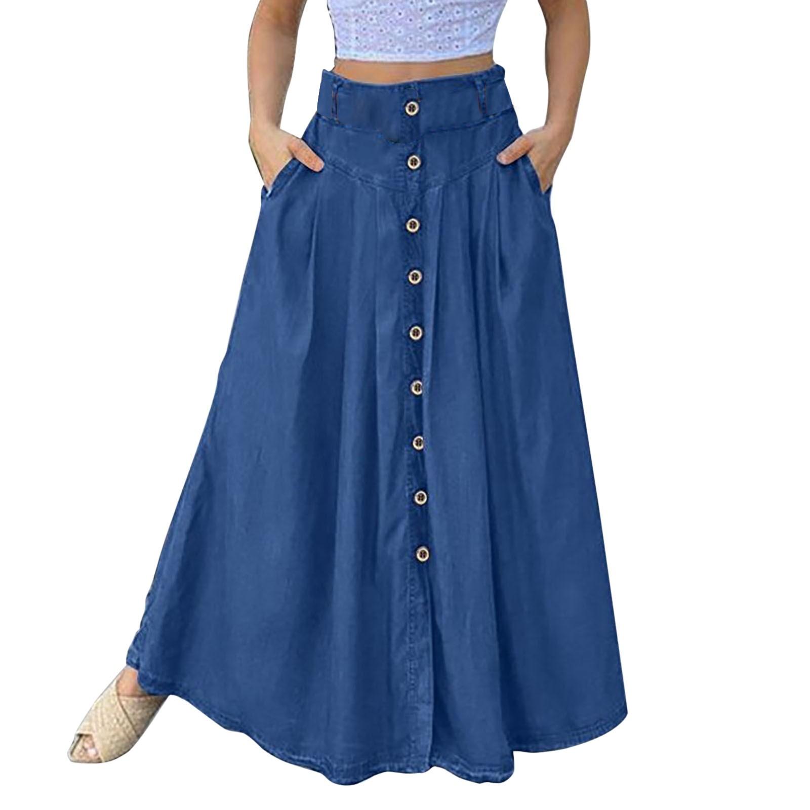 

Bed Skirt Full Women s Spring and Summer Casual Loose Solid Color A Line High Waist Skirt with Pocket Buttons Colorful Skirt S