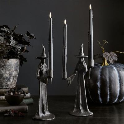Handmade Black Witch Candle Holder Resin Statue Halloween Decoration Gothic Candlestick Desktop Ornament Spooky Home Decor