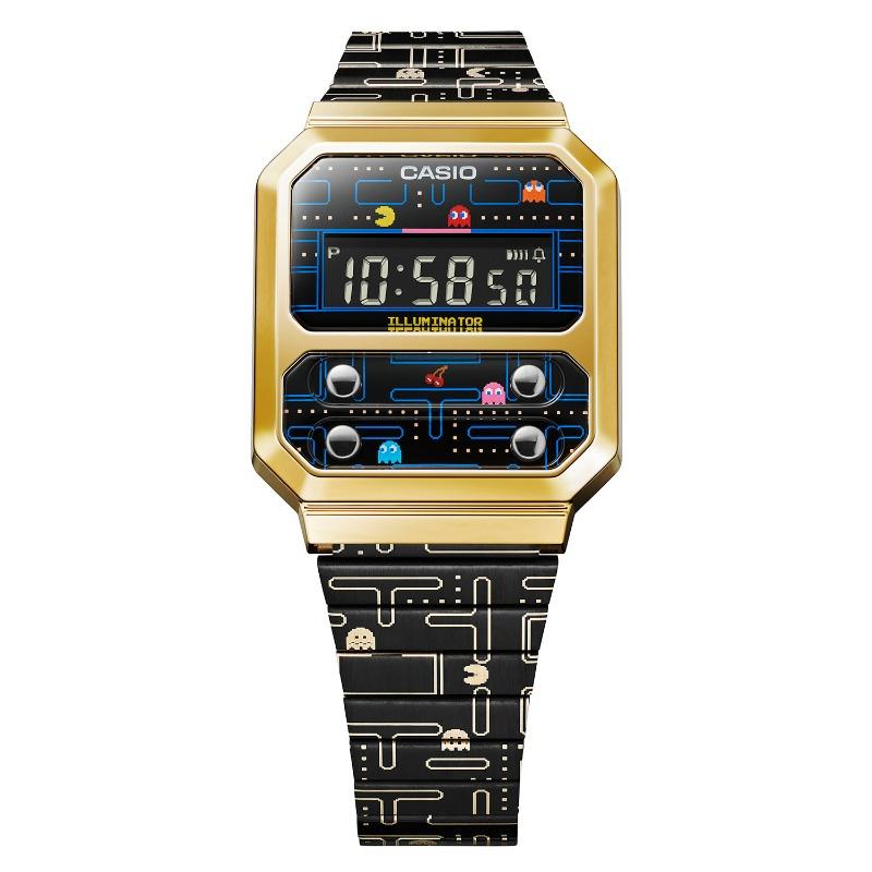 Casio Orologio da uomo G-SHOCK in acciaio inossidabile resistente all'acqua con sveglia, movimento al quarzo A100WEPC-1B