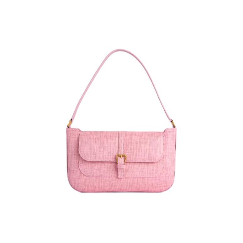 

By Far Miranda Belt Decorated Magnetic Buckle Closure Leather Handbag Women handbags Metallic-Pink 21FWMDASWHEMED-2 Basic Set (Bag+Dust Bag)