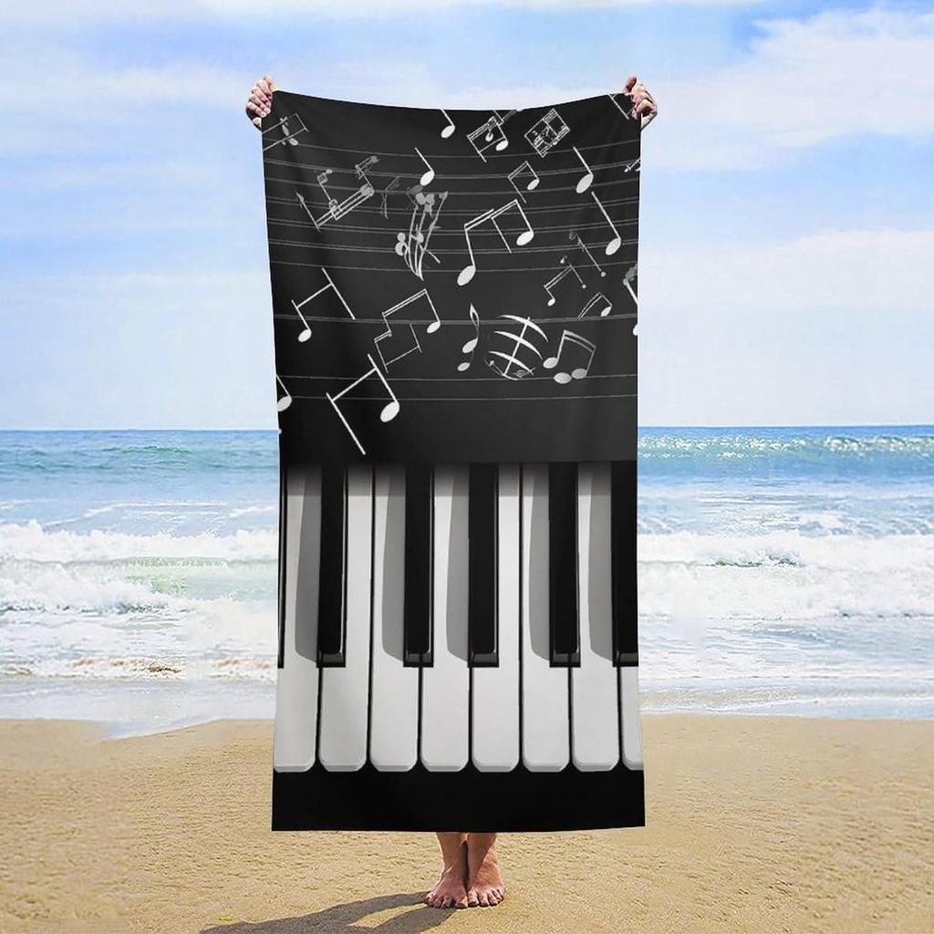 Piano Key Musical Note Beach Towel for Family Stuffs Friends Gifts Quick-Dry Sand Free For Bath Yoga Beach Camping Swimming GYM