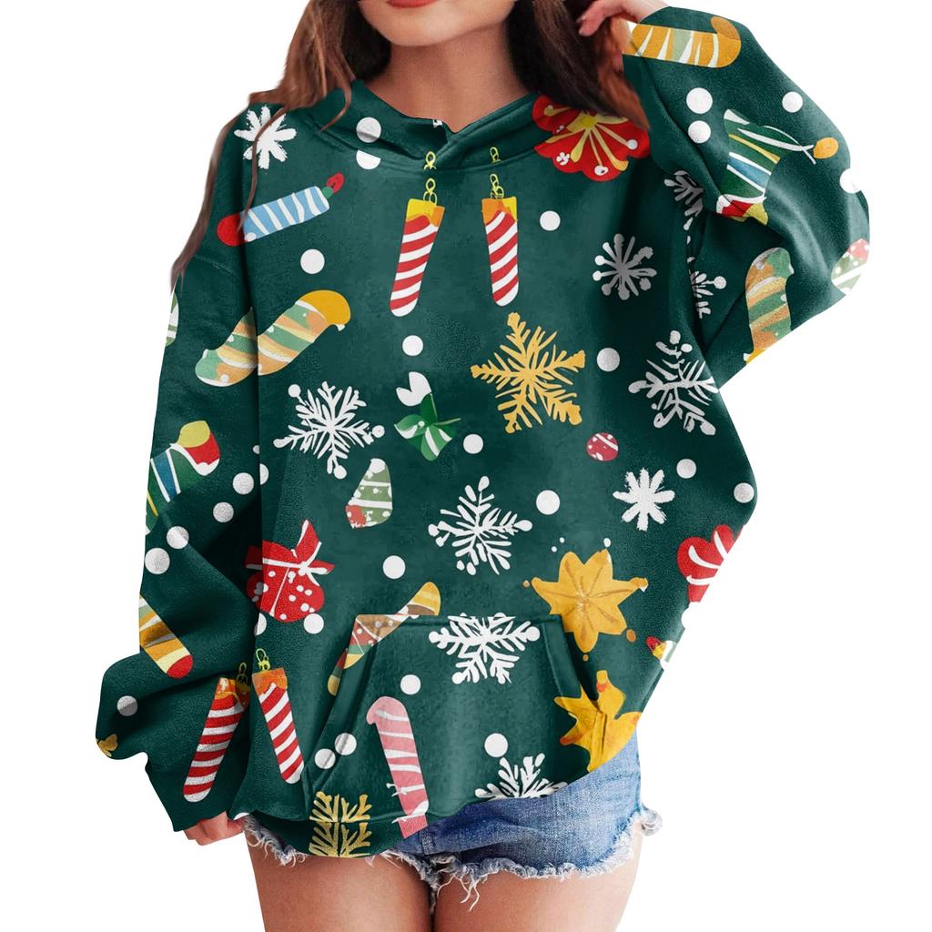 Gensere for tenåringsjenter Hettegensere Langermet Genser med snøring Søt Oversized hettegenser Juledag