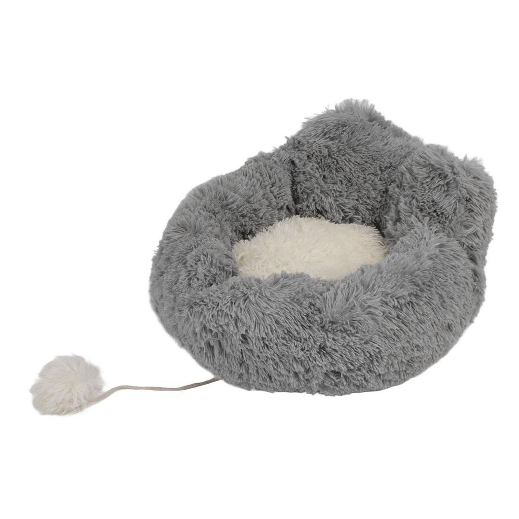 Katzenbett 2-teiliges Design Rutschfester Boden Weich Bequem Warmhalten Grau Plüsch Zwinger für Zuhause Zoohandlung L