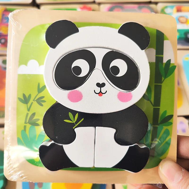 3D Wooden Puzzles Hand Grab Boards Toys Tangram Jigsaw Baby Educational Toys Cartoon Vehicle Animals Puzzles Gify for Toddler