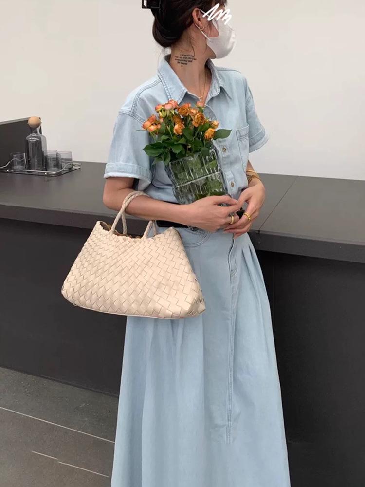 2024 Vintage Dámská Velkokapacitní Tkaná Kožená Nákupní Kabelka