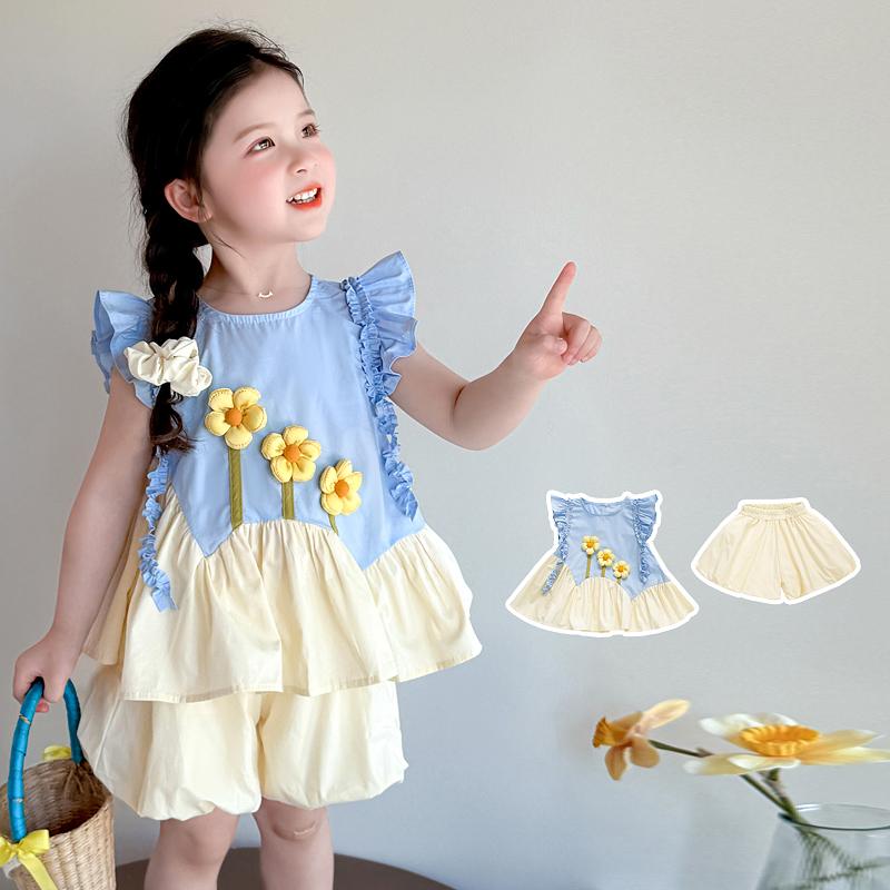 Girls' Summer Dress Set 2026 New Style Children's Summer Fashionable Thin Style Little Girl Baby Shorts Very Beautiful