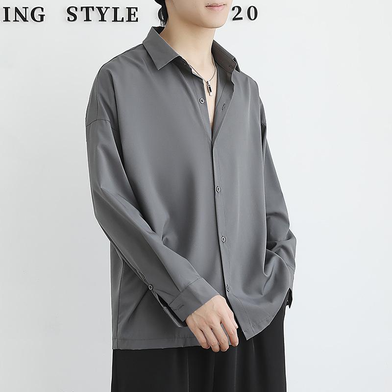 Men's Loose Fit Long Sleeve Black Shirt Casual Solid Color Streetwear Top