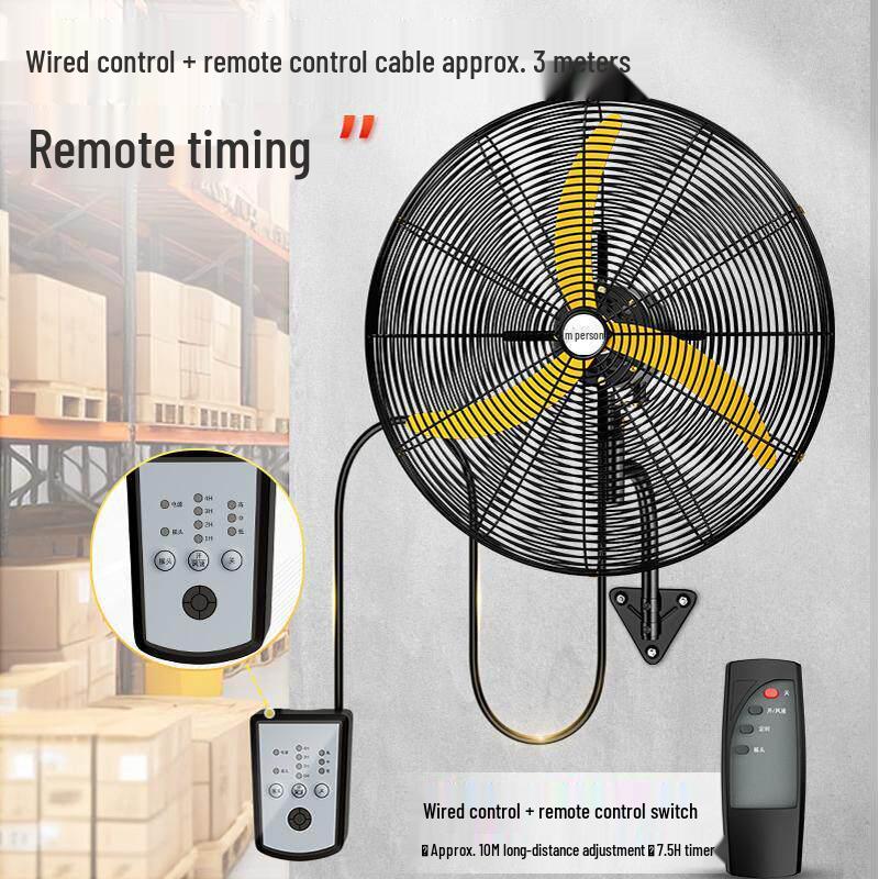 Nanji Ren Wall-Mounted Industrial Electric Fan with Remote Control, High Wind Power, Oscillating Head