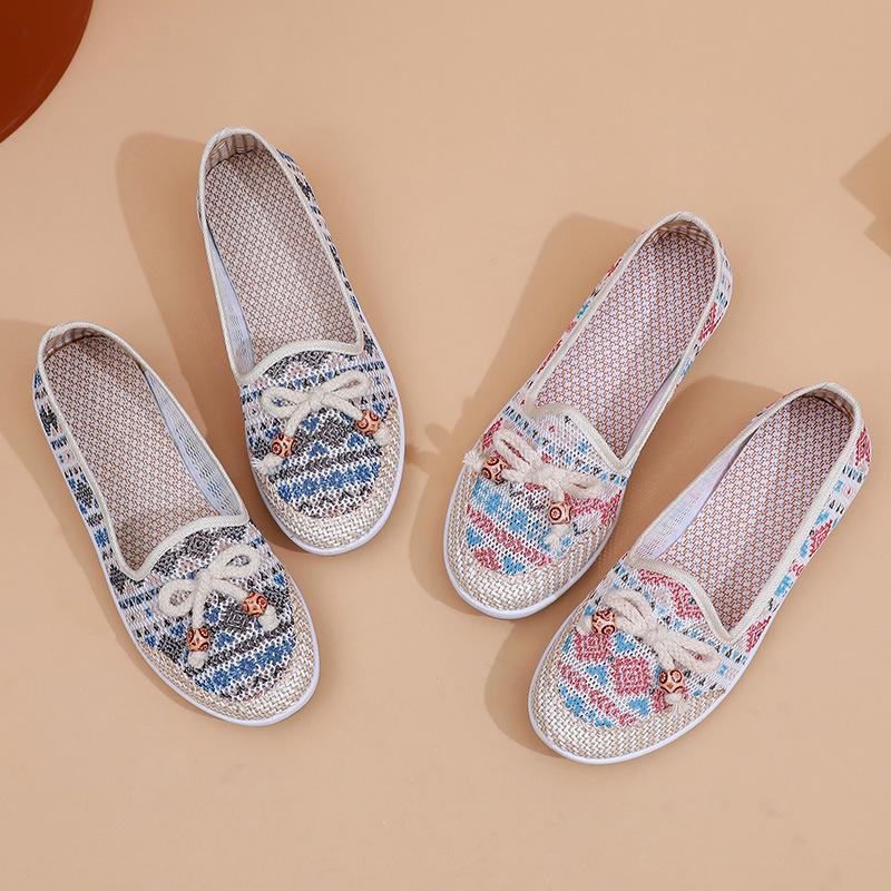 Ethnic-Style Women's Breathable Low-Cut Flat Shoes - Summer 2025