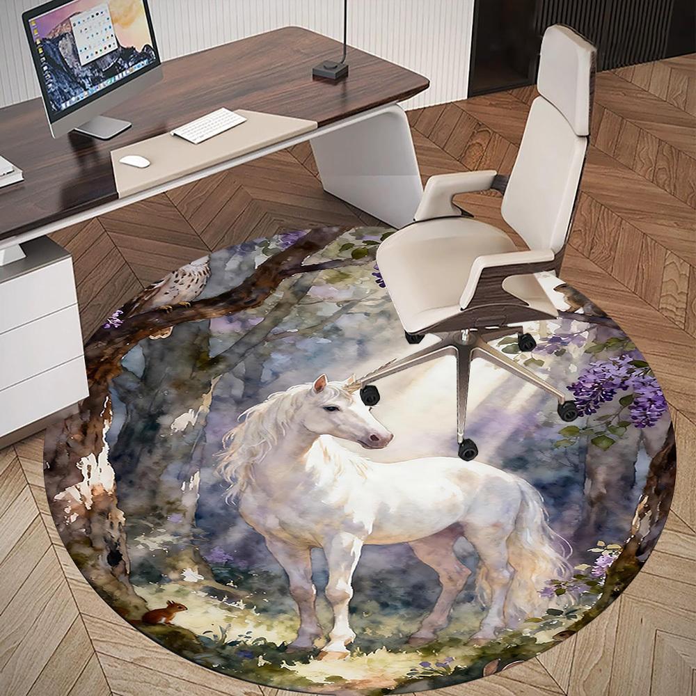 1pc Unicorn Forest Round Chair mat office Area Rug - Non-Slip, Floor Mat for Office, Bedroom, and Indoor Decor p127018