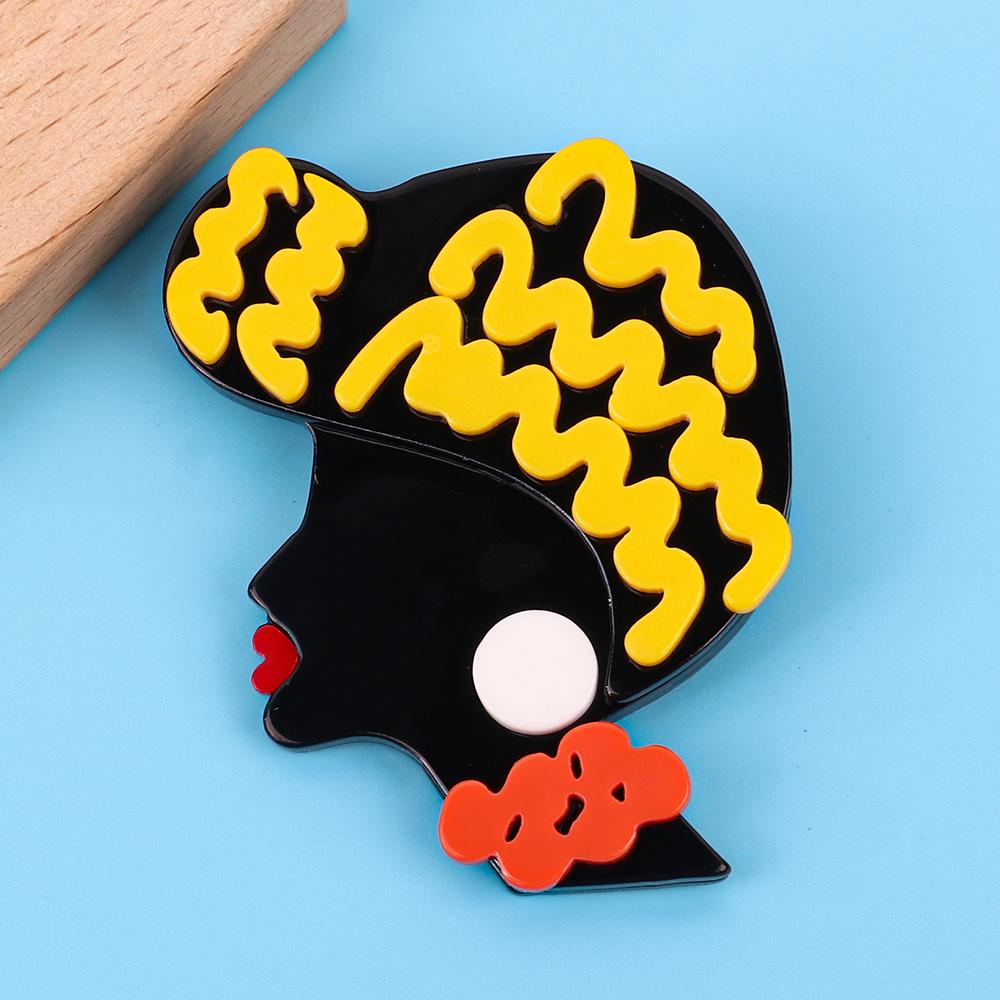 Vintage Acrylic Black Lady Women's Brooch Badges Cartoon African Girl Figure Brooches Lapel Pins Clothing Jewelry Accessories