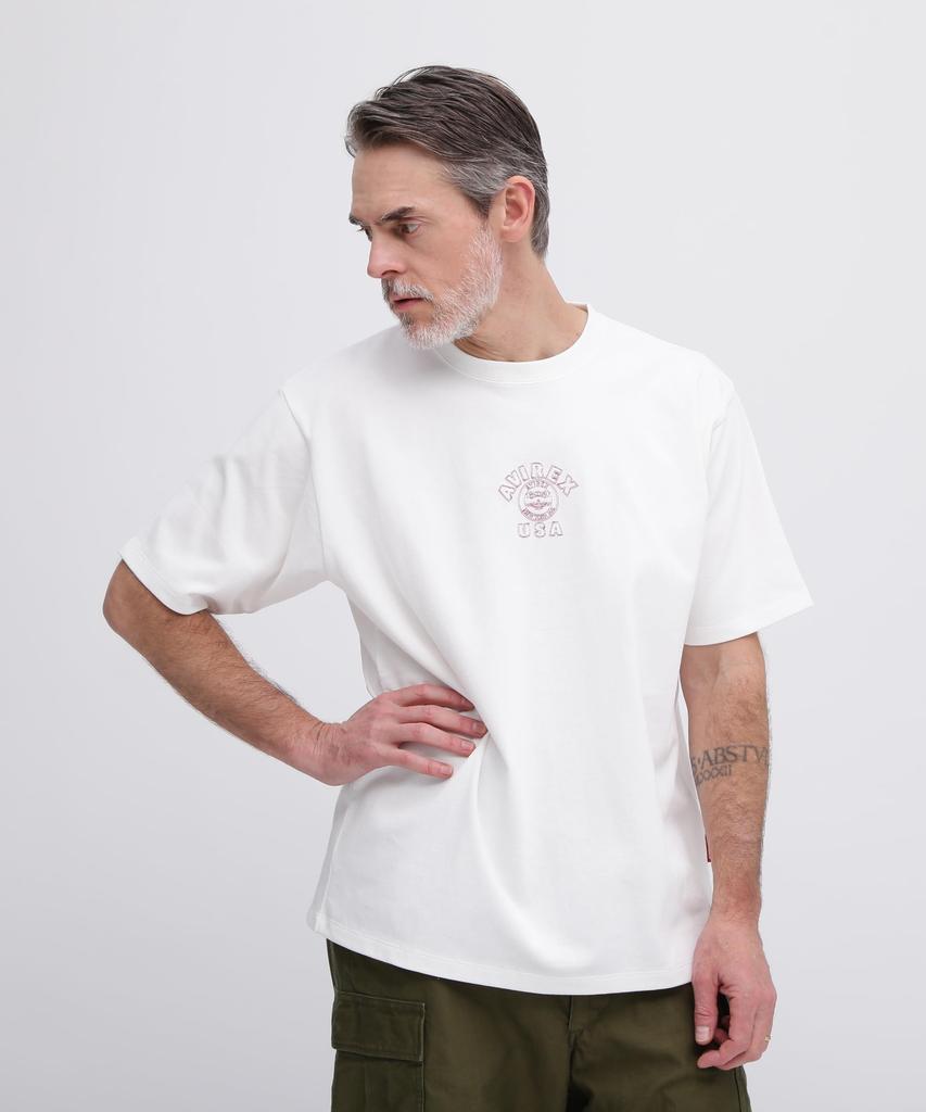 AVIREX ONE POINT EMB T-SHIRT VARSITY LOGO (WEB&DEPOT Exclusive) Men's Short Sleeve T-Shirt with Logo Embroidery, Size F, Color white, Model