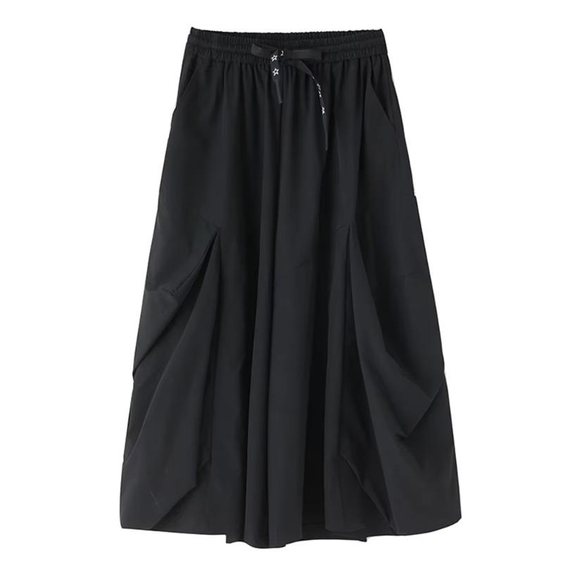 

XITAO Solid Color Pleated Elastic Waist Pants ZY8944 One Size чёрный