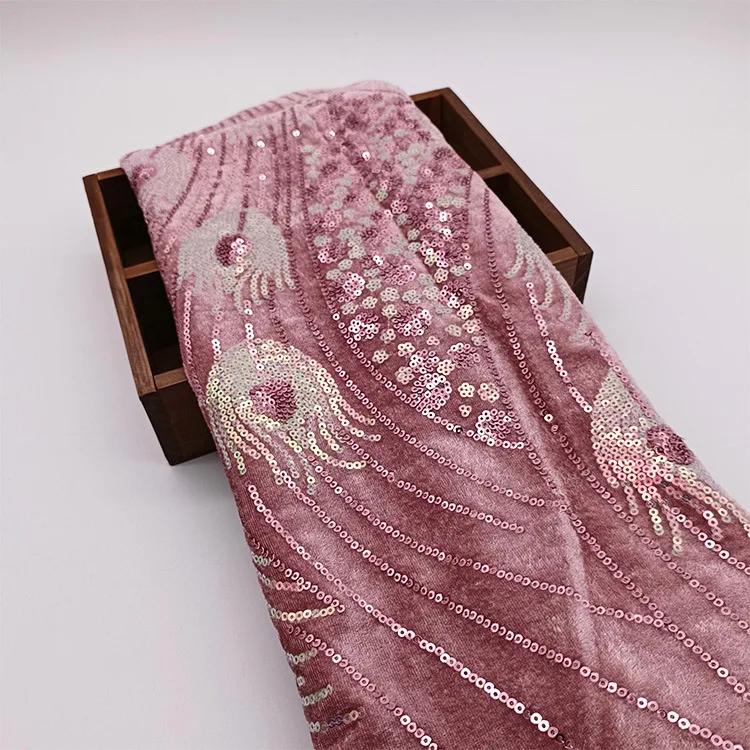 Peacock Feathers Sequin Fabric Wedding Party Girl Perform Dress Make Cloth Embroidery Lace Green Originality Fashion Fabrics