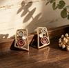 Geometric hollow enamel stud earrings, irregular round splicing shape earrings, light luxury design sense