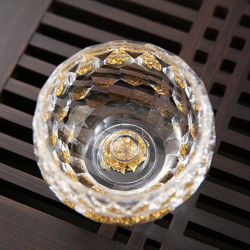 Premium Faceted Crystal Glass Teacup with Gold Foil