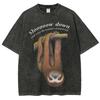 Retro Cartoon Hanging Long arm monkey print T-shirt water wash vintage style men's and women's short sleeve shirt
