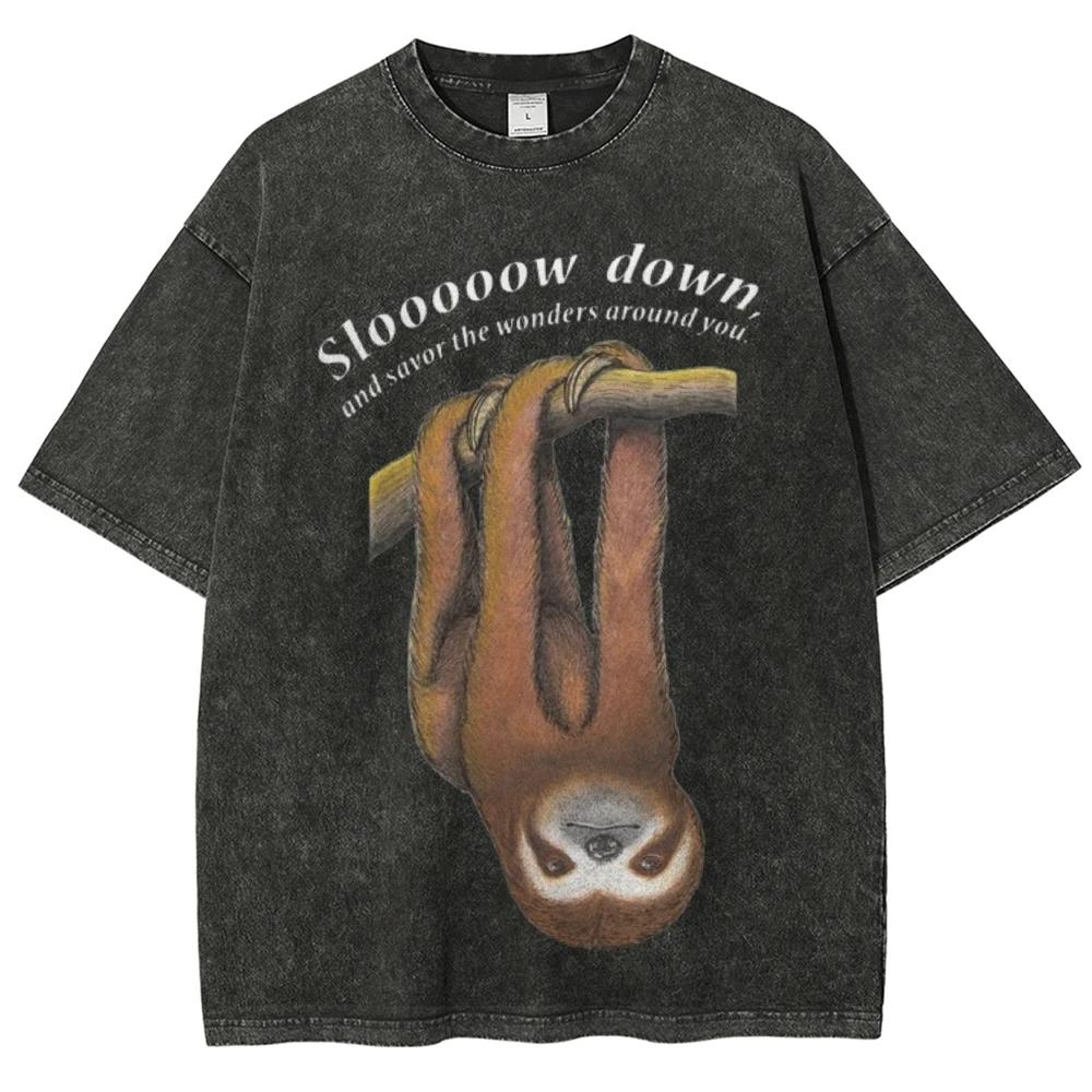 Retro Cartoon Hanging Long arm monkey print T-shirt water wash vintage style men's and women's short sleeve shirt