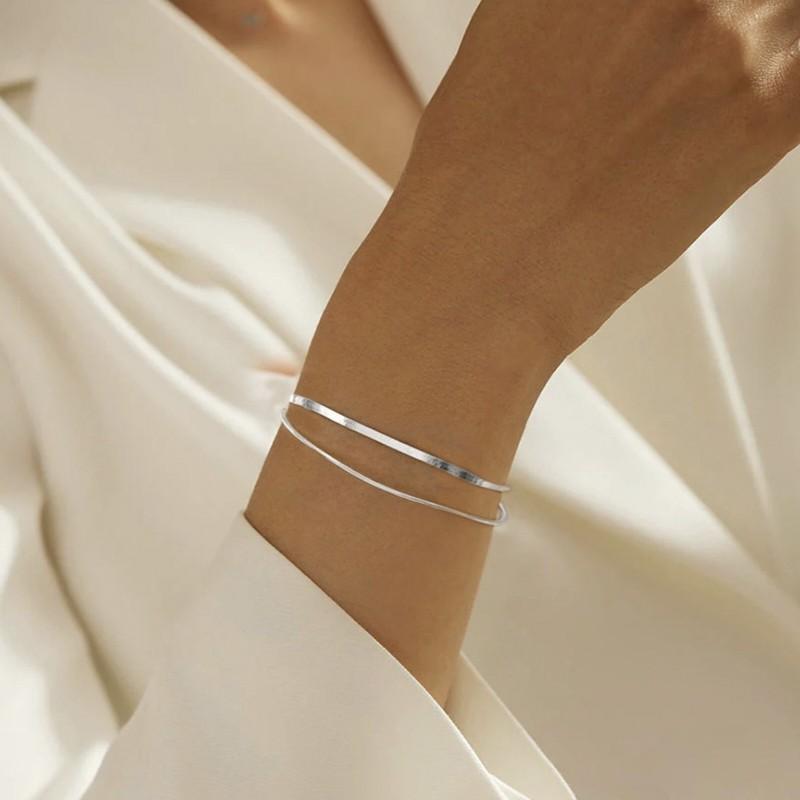 925 Silver Double Layer Snake Bone Chain Bracelet Fashionable Elegant High-End Feelings INS Cold Style Jewelry Accessories