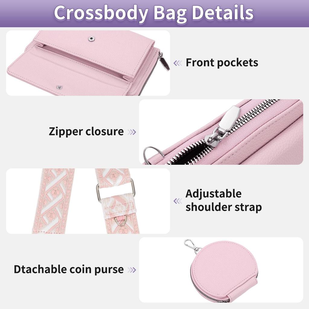 uxcell Women's Shoulder Bag with Strap, Cell Phone Wallet, and Coin Compartment, Pink