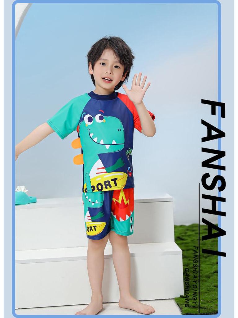 Children's Quick-Dry UPF Sun Protection Swim Set: Boys' Short-Sleeved Swimsuit and Baby Diving/Surfing Suit