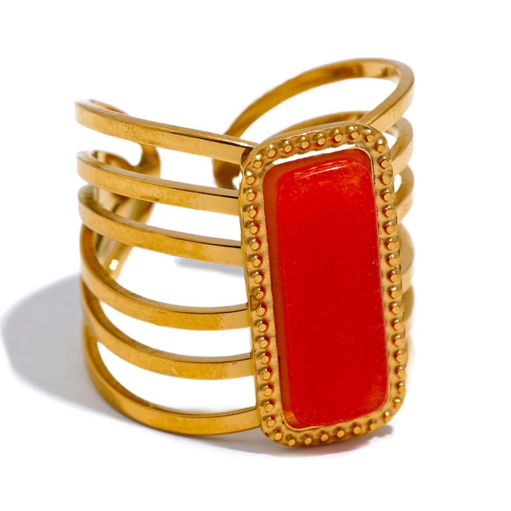 

Yhpup Y2K Stone Stainless Steel Geometric Hollow Wide Open Ring Gold Plated Trendy Anillo Adjustable Jewelry Bijoux Women Gift resizable