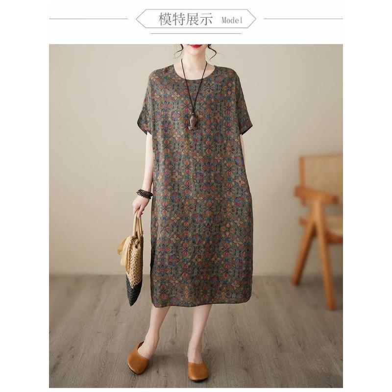 Vintage Flower Literary Knee-length Mid-length Dress Temperament Female