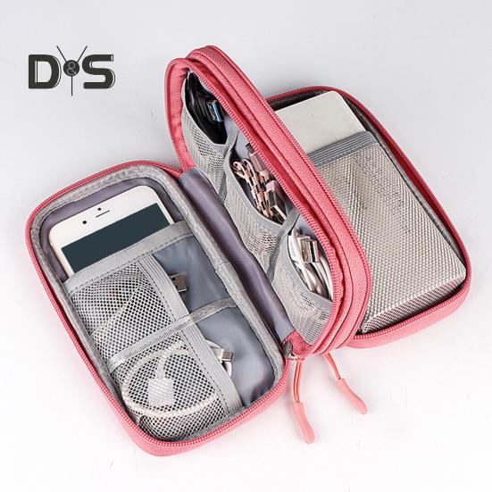 Power Bank Storage Bag Multi-purpose Carrying Case Zipper Closure Large Capacity Mesh Layer Cable Cord Storage Organizer