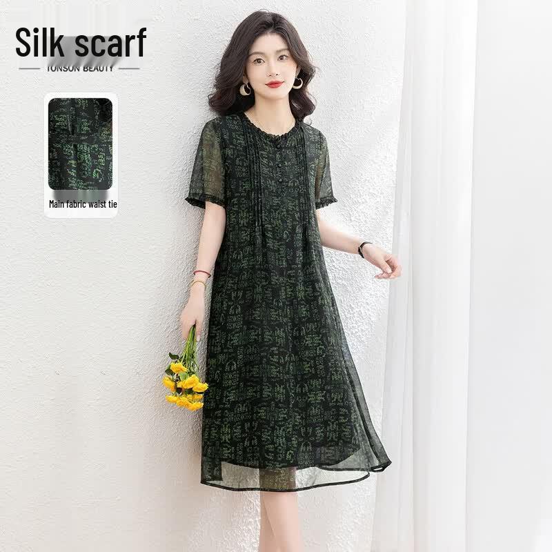 Women s Round Neck Floral A-Line Midi Dress S