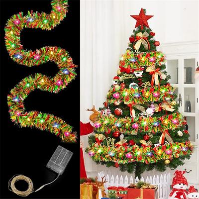1 stück Dingion 16 Ft Weihnachten Lametta Girlande Metallic Shinny Mit LED Lichter Baum Dicke Hängende Dekorationen Für Weihnachten Party innen