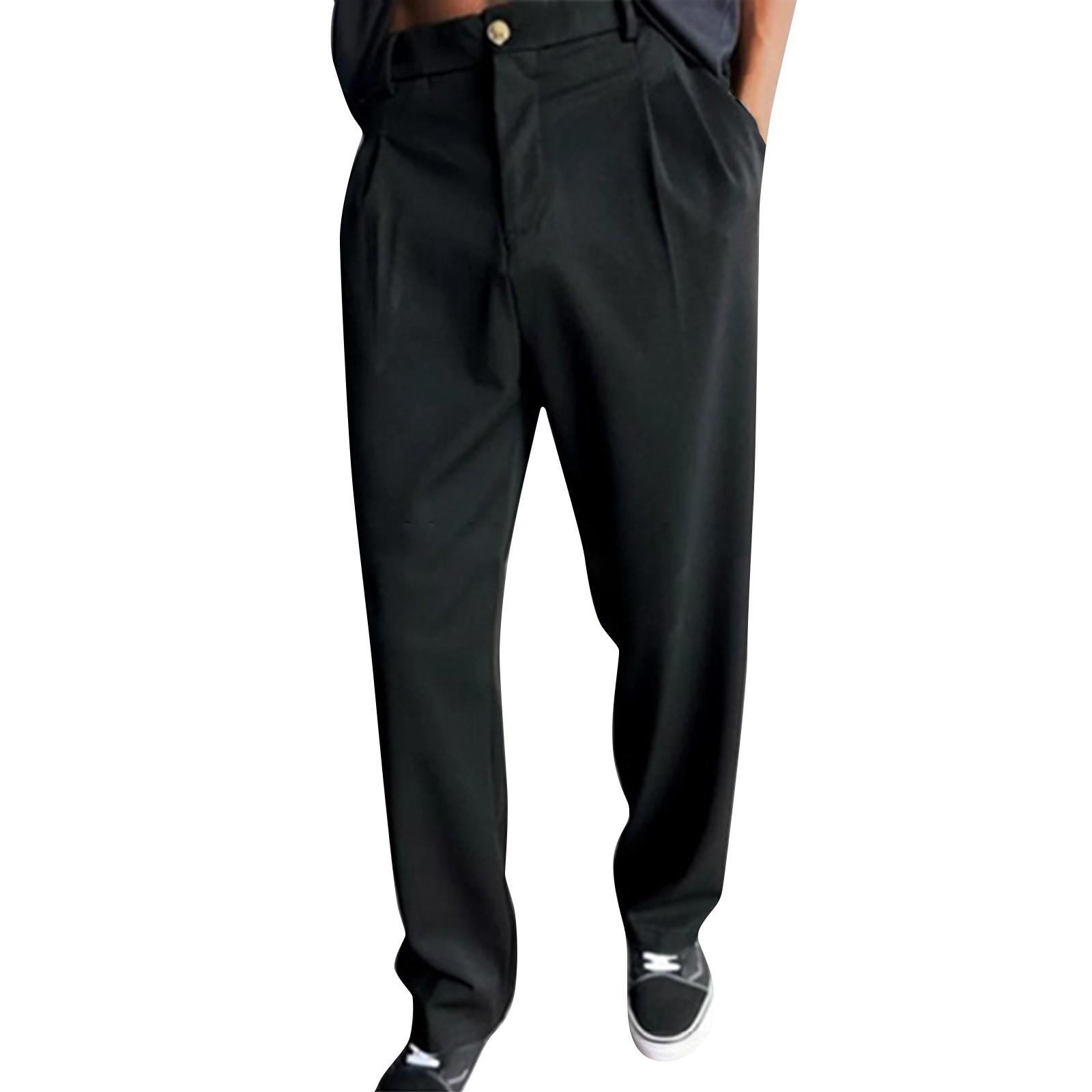 

Мужские однотонные мятые брюки деловая мода повседневные широкие брюки для костюма XXXL чёрный