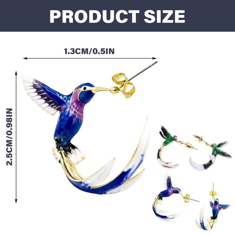 Unique Hummingbird Earrings Studs with Water Drop Designs Sturdy Alloy Fashion Ear Clips for Party Stylish Outfits E0BF