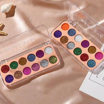 Paleta de Sombras com Glitter e Pérolas de 12 Cores para Estudantes e Maquiagem de Palco