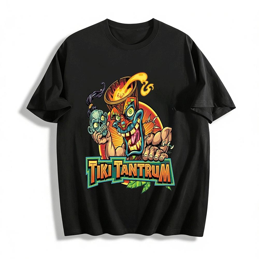 Tiki Tantrum Totem Skull Print Casual Short Sleeve T-Shirt Pure cotton T-shirt XXS