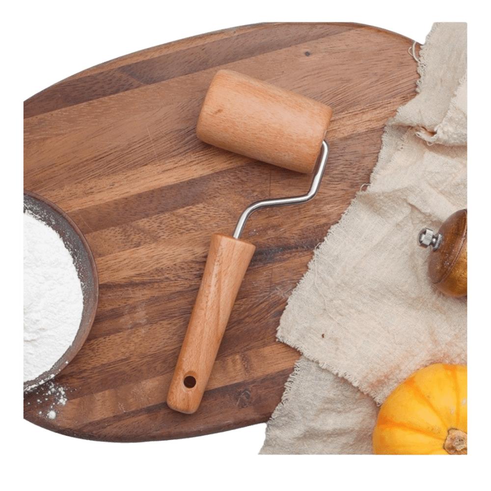 Beech Wood Small Rolling Pin Food-Safe Smooth Polished Wooden Dough Roller Metal Frame Rotatable Pie Rolling Pin Baker