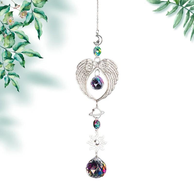 Crystal Angel Wings Wind Chime Sun Catcher Diamond Prisms Pendant Hanging Decoration Dream Catcher Home Garden Decor Windchime
