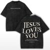 Jesus Loves You T-Shirt Christian 1 John 4:19 Vintage Washed Cotton Retro Bible Verse Graphic Tee Streetwear Unisex Top