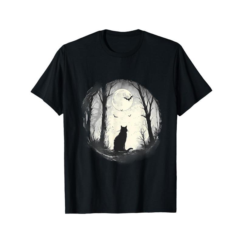 

European sizes Halloween Black Cat Moon Forest Trick Or Treat Witchcraft T-Shirt 4XL чорний