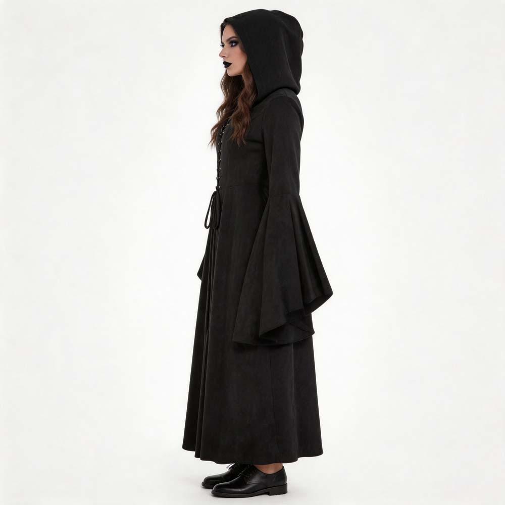 Gotisches Vampir Cosplay Mittelalterliches Langes Kleid Hexe Schwarz Neues Langes Gewand Halloween Party Rollenspiel Kostüm