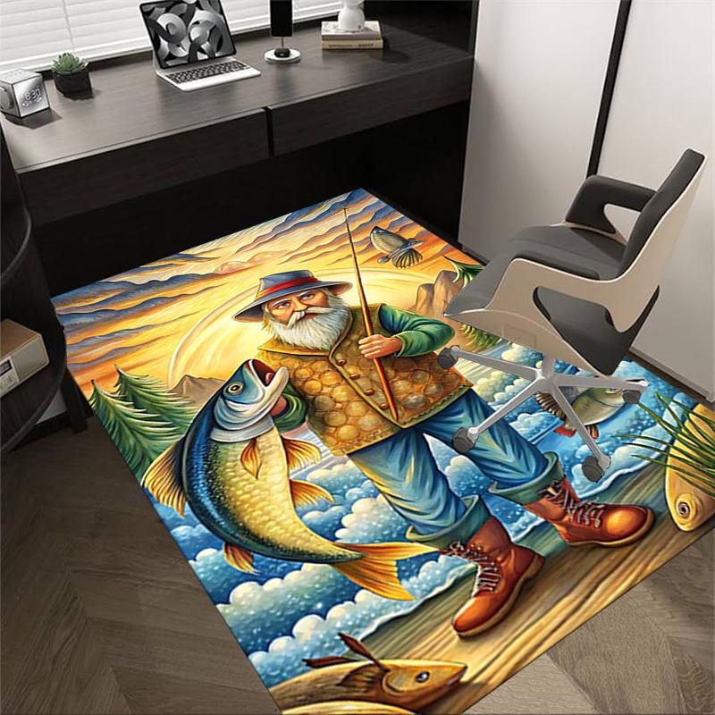 

1PC Fishing Fisherman Non-Slip Floor Carpet Compatible for Office&Living Room&Bedroom&Dining room - Flat-Weave Machine-O322 60cm by 90cm