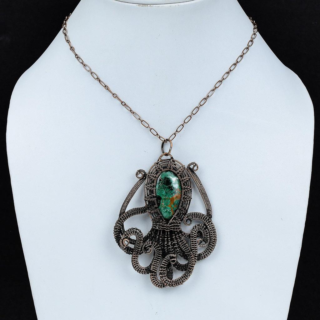 Cuprite Chrysocolla Pendant Copper Wire Wrapped Gemstone Jewelry Handmade Pendant Copper Wire Wrapped Pendant Octopus Pendant Gift For Women