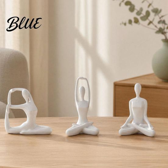 Contemporary Interior Accents 3Pcs Abstract Yoga Figure Sculpture Set Hollow Dancer with Glossy