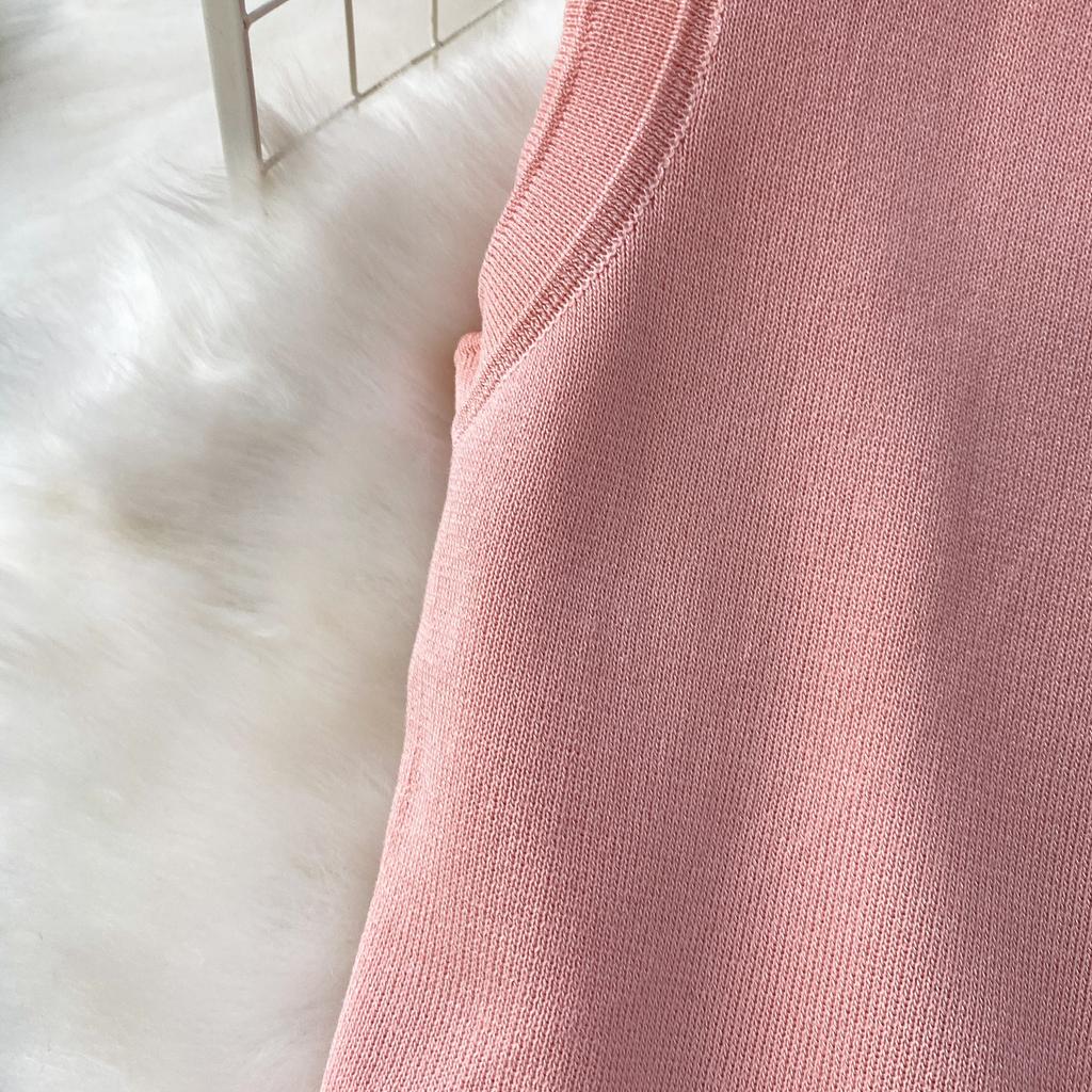 Spring Summer Beaded Knitted Mini Dress for Women Fashion Sleeveless Slimming Ruffle-Trimmed Sweater Dress