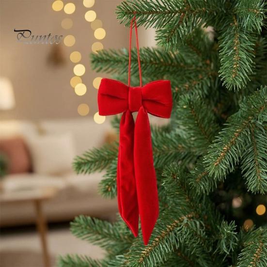Christmas Garland Hanging Ornaments Velvet Bow Decoration, Soft Plush Xmas Tree Nordic Style Holiday Ornament for DIY Wall, Mirror, Wreath,