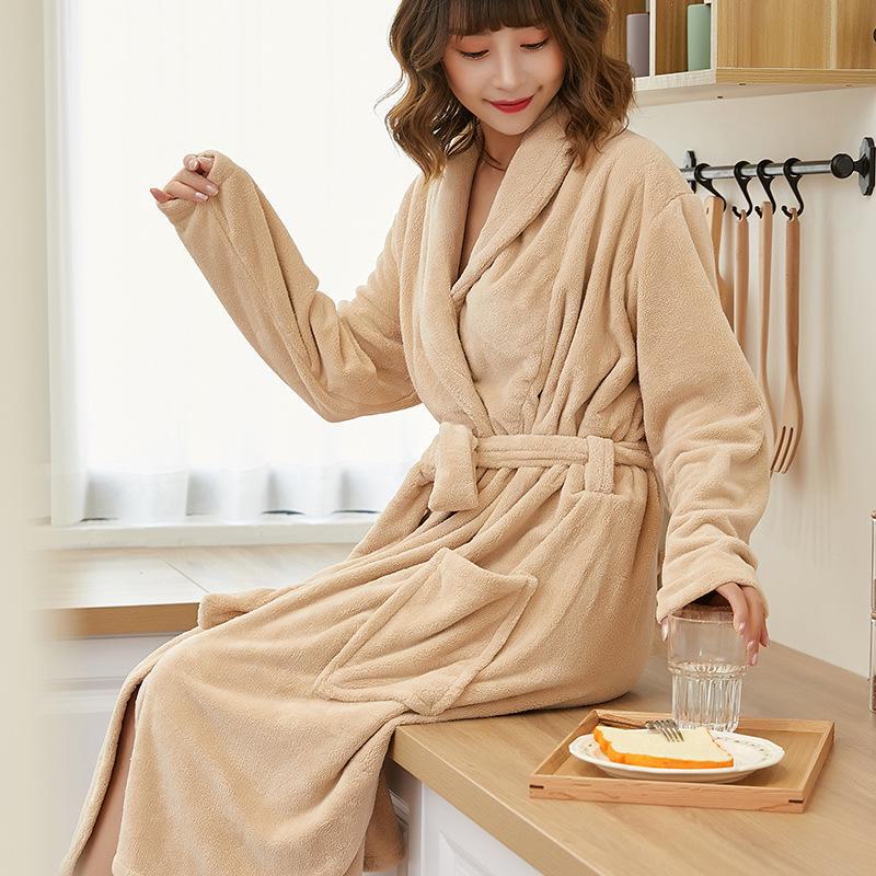 Unisex Coral Fleece Long Bathrobe: Soft, Thick, and Absorbent for Home, Salon, or Hotel Use