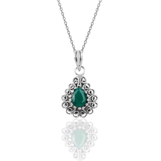 

Філігранна модель намиста із смарагдового каменю Silver Root