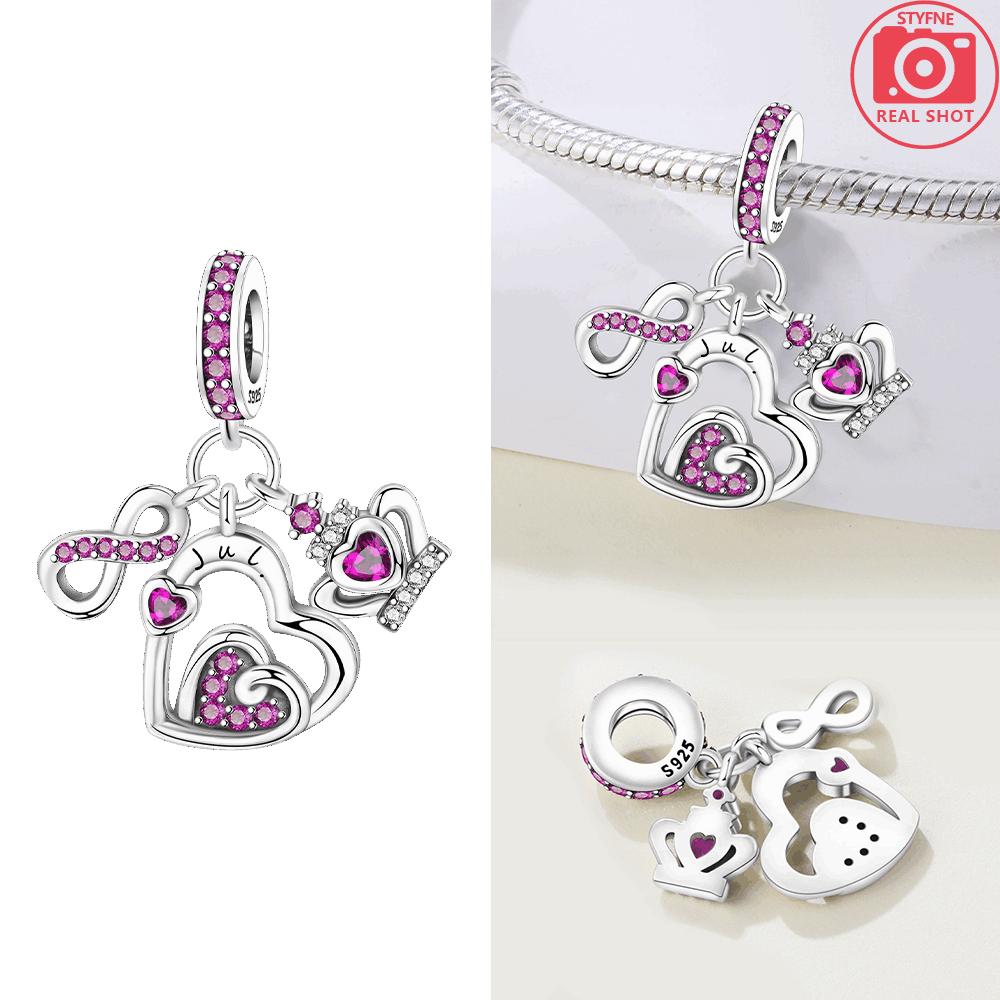 Original Copper Orange Birthstone Pendant Purple Zirconium Infinite Love Collection Bead Fit Bracelet Gift Women Diy Jewelry