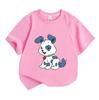 Kids Boys Girls Crew Neck Short Sleeve 100% Cotton T-Shirt, Cute Happy Blue Spotted Cartoon Puppy Print Casual Soft Comfortable Tee for Daily Wear Hol